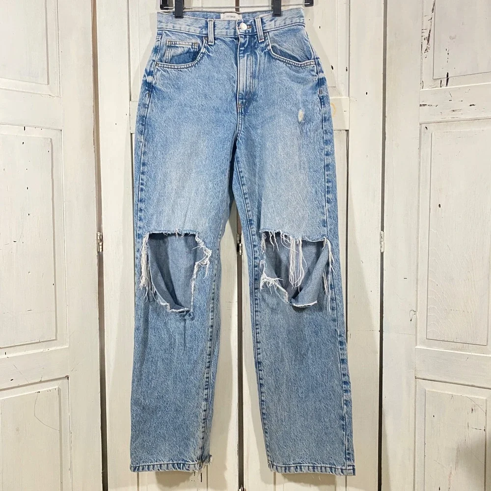 Cotton On 90s Distressed Acid Wash Loose Straight Leg Jeans Size 4 Grunge Y2K - Picture 2 of 6